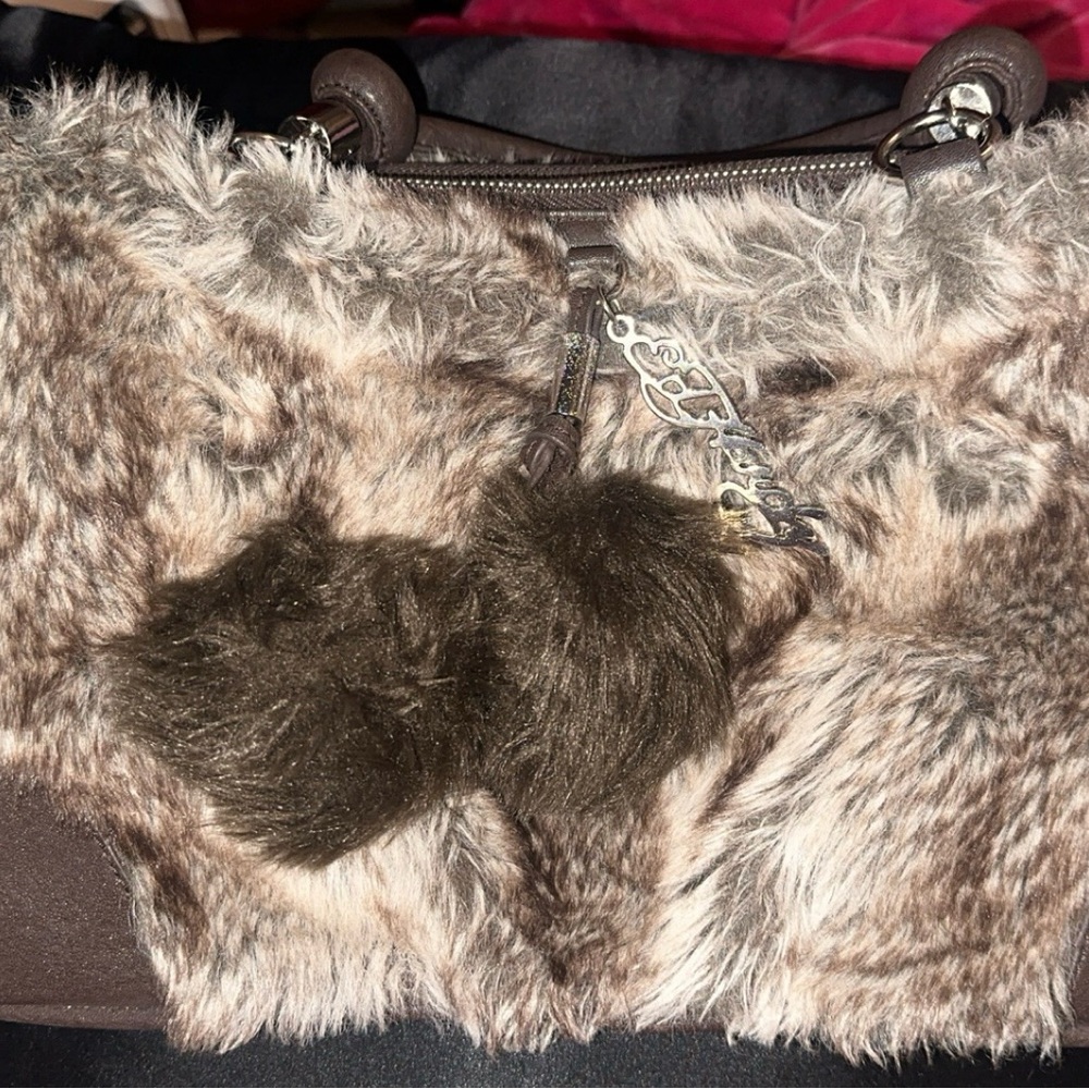Vintage Ed Hardy Faux Fur Brown Satchel Women's Bag